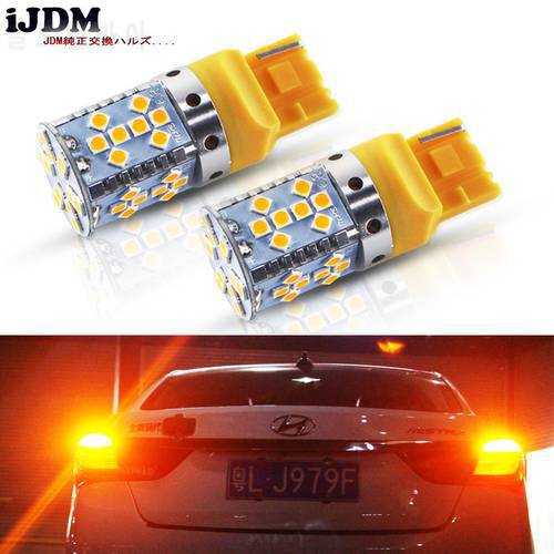 (2) Error Free Amber Yellow 7440 T20 21W LED Bulbs For Car Front or Rear Turn Signal Lights (No Hyper Flash and No Modification)