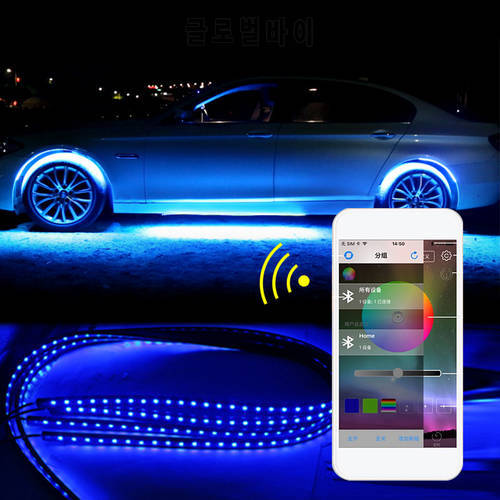 4PCS RGB LED Waterproof Under Car Underglow System Interior Decoration Lights Phone APP Bluetooth 90X120CM Flexible LED Strip