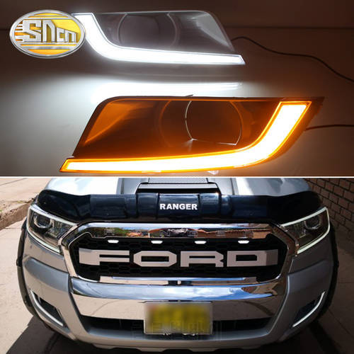 SNCN 2PCS LED Daytime Running Light For Ford Ranger 2015 2016 2017 2018 Turning Yellow Signal Relay Waterproof Car 12V LED DRL