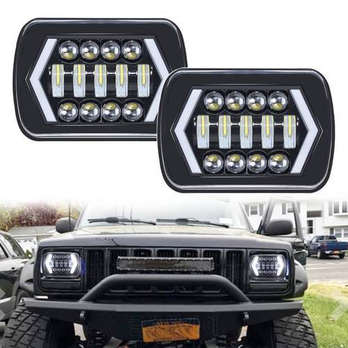 90W 7X6 5X7 LED Headlight Arrows White DRL Amber Turn Signal For Jeep Wrangler YJ Cherokee XJ Trucks H4 LED Square Headlights