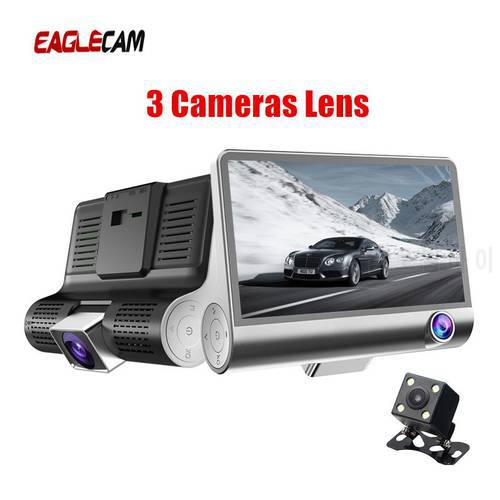 Car DVR 3 Cameras Lens 4.0 Inch IPS Dash Camera Dual Lens With Rearview Camera Video Recorder Auto Registrator Dvrs Night Vision