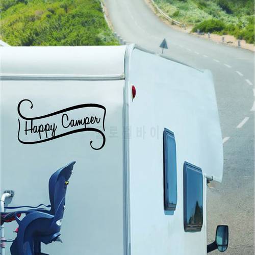 Happy Camper Decals Travel Trailer Decor , Camping Vinyl Mural Art Sticker For RV Camper Decoration