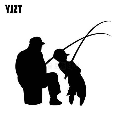 YJZT 14.2cm*16cm MAN AND BOY FISHING Fun Vinyl High-quality Decor Decals Car Sticker Black Silver C11-0182
