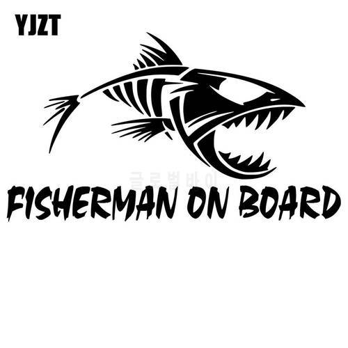 YJZT 20cm*11.3cm Fisherman On Board Skillet Fishing Decal Car Truck Boat Bumper Window Sticker Black/Silver C10-00057