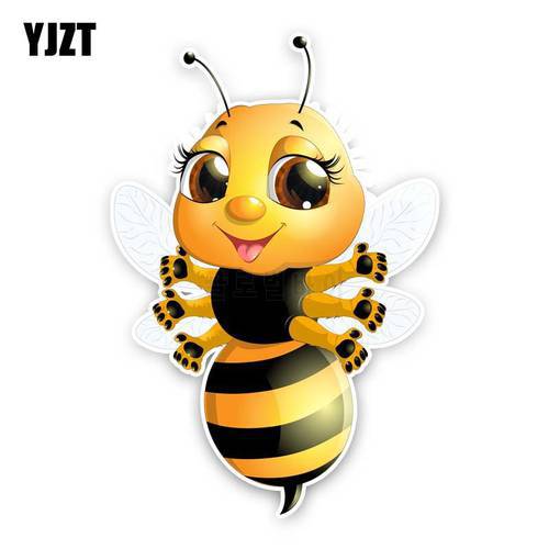 YJZT 9.6CM*14.1CM A Bee With Six Hands Car Sticker Cartoon PVC Decal 12-300628