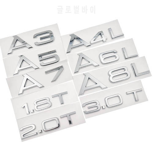 1.8T 2.0T 3.0T A3 A5 A7 A4L A6L A8L Letter Number Chrome Emblem Car Trunk Discharge Capacity Badge Logo 3D Tail Rear Sticker