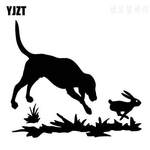 YJZT 15.2*13.6CM Rabbit And Dog Decal Hunting Window Vinyl Stickers Funny Cartoon Car Decals Black/Silver C6-1588