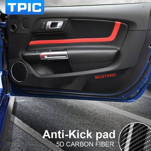 TPIC Carbon Fiber Car Door Anti-kick Pads Protection Film Sticker For Ford Mustang 2015-2018 Interior Decoration Accessories