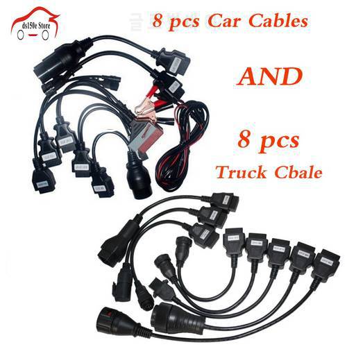 VD 8pcs Full Set Car Cables + 8pcs Truck Cables for tcs pro plus Auto Cable for delphis for