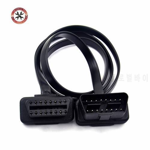 60/100CM 16Pin OBDII OBD 2 OBD2 Cable Connector Diagnostic-Tool ELM327 Adapter Flat Thin As Noodle Male to Female Extension