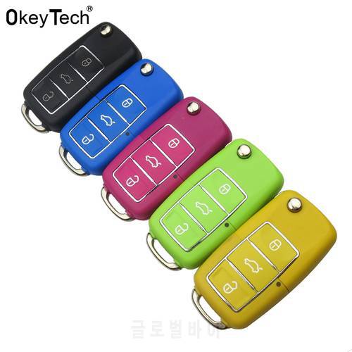 OkeyTech Colorful Car Key Shell Cover for VW Skoda seat Octavia 3 Buttons Flip Folding Remote Key Case 4 colour With Uncut Blade