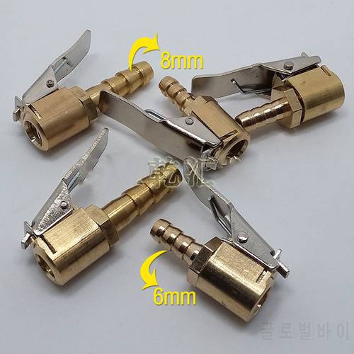 Car Auto Brass 8mm 6mm Tyre Wheel Tire Air Chuck Inflator Pump Valve Clip Clamp Connector Adapter Tyre Valve Connector Clip-on