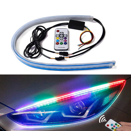 2pcs Sequential Flowing Flexible LED DRL RGB Daytime Running Lights Multi Color LED Strip Turn Signal Lights For Headlight