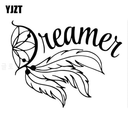 YJZT 15*11.8CM Fashion Dreamer FEATHER Dream Catcher Decals Car Sticker Black/Silver Vinyl S8-1514