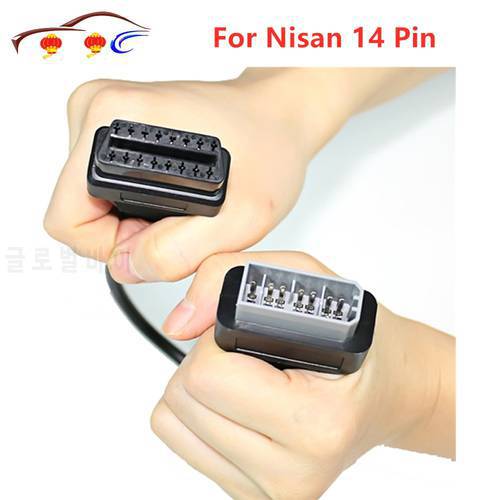 For Nisan 14 Pin Male To 16 Pin Female OBD2 OBDII Diagnostic Tool Adapter Extension Connector Cable 14PIN OBD2 40cm OBD Cable