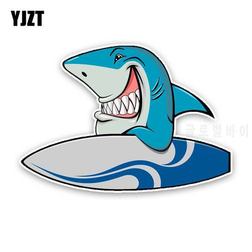 YJZT 14.6*10.1CM Interesting Surfboards And Sharks Cartoon Colored PVC Car Sticker Decoration Graphic C1-5325