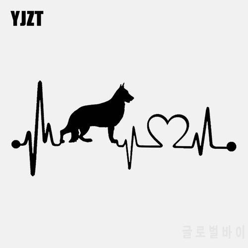 YJZT 16.3CM*7CM German Shepherd Heartbeat Dog Vinyl Black/Silver Car Stickers C22-1174