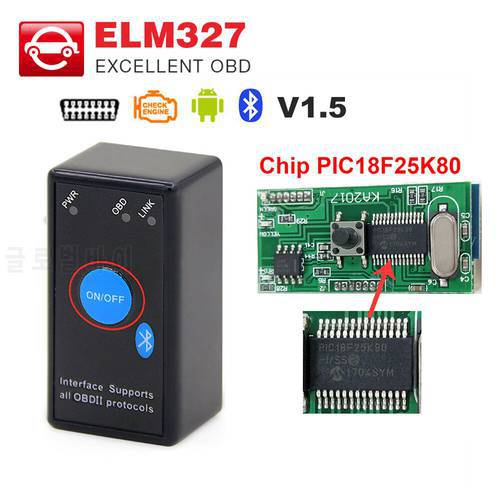ELM327 V1.5 with PIC18F25K80 chip MINI ELM 327 Bluetooth V1.5 OBD2/OBDII code reader for Android 12V Car diagnostic Auto Scanner