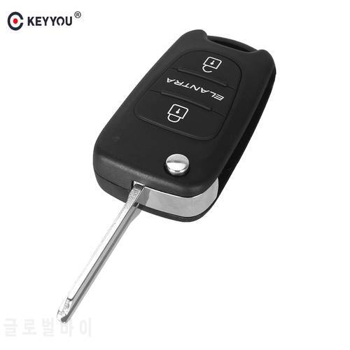 KEYYOU Remote Flip Folding Key Shell Case 3 Buttons For Hyundai ELANTRA Keyless Entry Fob Cover Car Alarm Housing