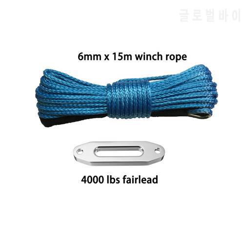 Free shipping 6mm*15m Synthetic Rope add 4000lbs Aluminum Hawse Fairlead, Off Road Rope, Kevlar Winch Cable, Plasma Rope