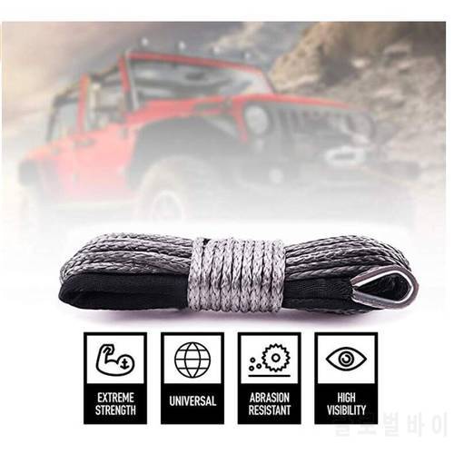 4MM x 15M Gray Synthetic Winch Rope String Line 12 strand off-road UHMWPE Cable Towing Rope With Sleeve for ATV/UTV/SUV/4WD