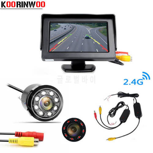 Koorinwoo 2.4G Wireless 4.3 Car Monitor Video System Car Rear View Camera Reversing Display RCA Input blind Safe BACK UP Assist