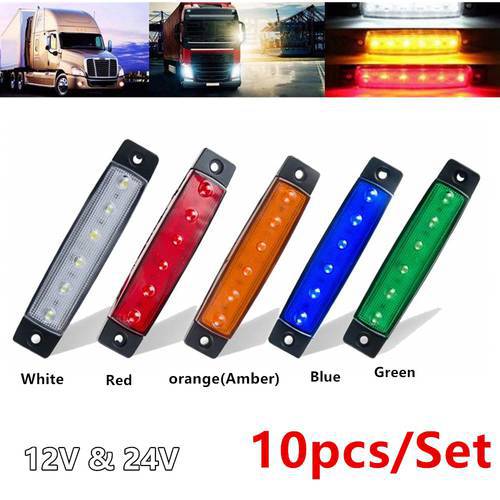 10pcs Car External Lights LED 12V 24V 6 SMD LED Auto Car Bus Truck Wagons Side Marker Indicator Trailer Light Rear Side Lamp