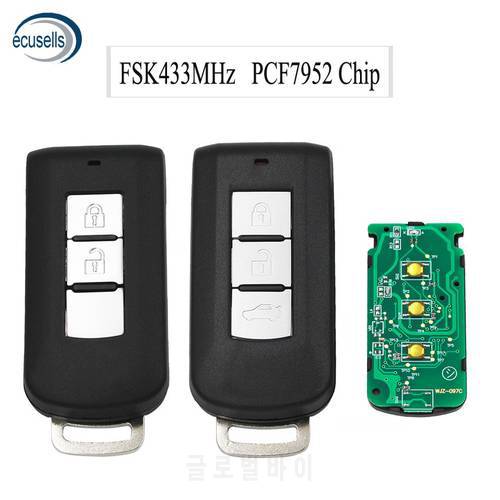 2 Button 3 Buttons Smart Remote key Fob FSK433MHz PCF7952 Chip For Mitsubishi Lancer Outlander ASX (With Emergency Key)