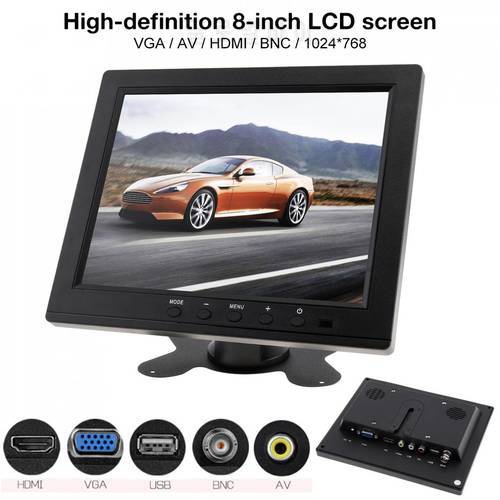 8 Inch HD LED TFT-LCD Car Monitor Mini TV Computer 2 Channel Video Input Security Monitor with Speaker VGA for Car