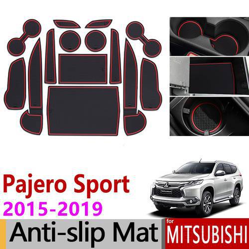 Anti-Slip Gate Slot Mat Rubber Cup Mats for Mitsubishi Pajero Sport 2015 2016 2017 2018 2019 Montero Shogun Accessories Stickers