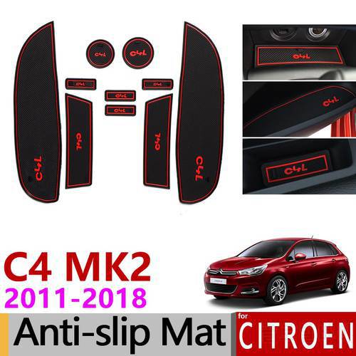 Anti-Slip Gate Slot Mat Rubber Cup Mats for Citroen C4 2011 2012 2013 2014 2015 2016 2017 2018 MK2 C4L Accessories Car Stickers