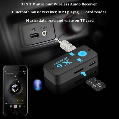 3 in 1 Wireless Audio Adapter Mini 3.5mm Jack AUX Car Bluetooth Music MP3 X6 Receiver Handsfree Car Kit Support TF Card