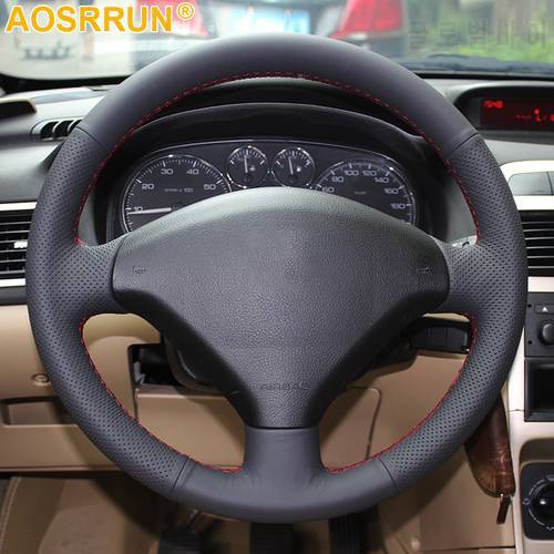 Black Leather Hand-stitched Car Steering Wheel Cover For Peugeot 307 2001-2008 307 SW 2005-2008