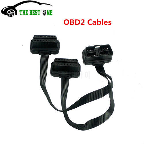 Sale OBD2 16 Pin Cable Flat Thin As Noodle ELM327 Male To dual Female OBD 2 Y Splitter Elbow Extension OBDII Diagnose Connector