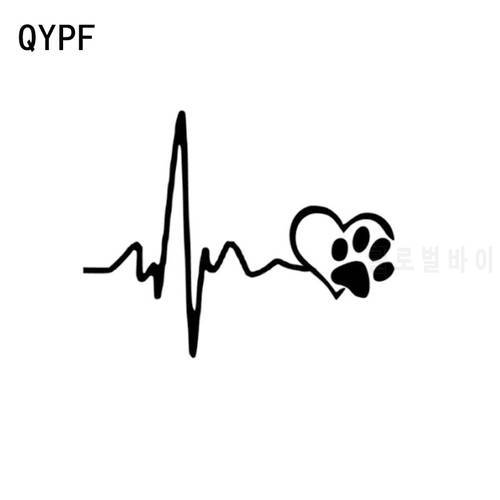 QYPF 14CM*11CM Fashion Heartbeat Lifeline And Paw Cat Dog Heart love Vinyl Car Sticker Decoration Decal C15-0657