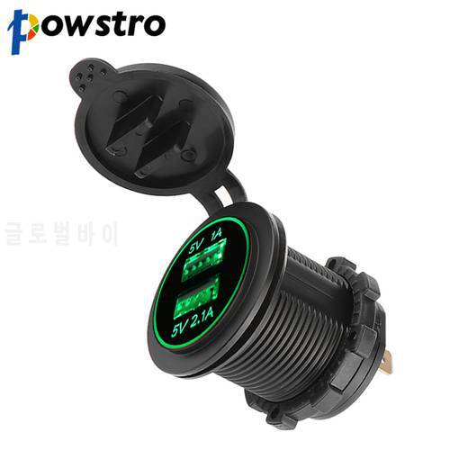 Powstro Universal Waterproof Dual Ports USB Charger 5V/3.1A Blue LED Power Adapter Socket for DC 12V-24V Cars Vehicles