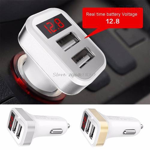 2.1A Dual USB Port Digital LED Voltage Current Display Car Charger Charging Adapter For iPhone iPad Samsung Xiaomi Huawei Phone