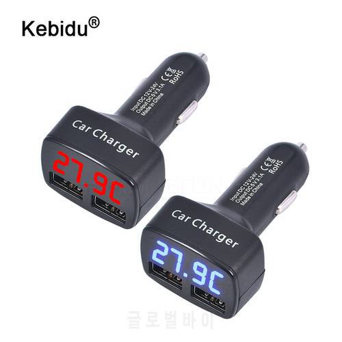 kebidu Hot Dual USB Port Car Charger USB Charger Adapter Universal Charger with Voltage Temperature Digital LED Display Charger
