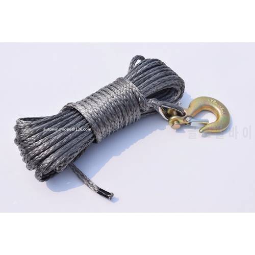 6mm*15m Grey Winch Rope Hook,Durable UHMWPE Rope For ATV UTV Vehicle Car Motorcycle,Synthetic Rope,Boat Winch Cable
