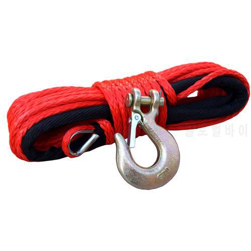 Free Shippiing 6mm*15m Red Winch Line Hook,Durable UHMWPE Rope For ATV UTV Vehicle Car Motorcycle,Synthetic Rope