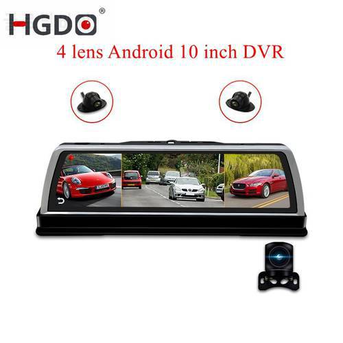 HGDO New 4G Android Car DVR Dash cam 4 Lens 10 inch Navigation ADAS GPS WiFi Full HD 1080P Video Recorder 2+32GB Vehicle Camera