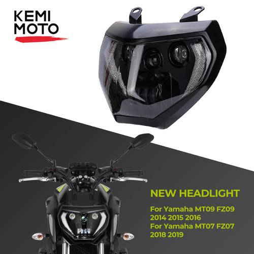 KEMiMOTO For YAMAHA MT07 2017 2018 2019 MT07 MT09 LED Headlight Lamp MT09 FZ09 2014 2015 2016 Motorcycle Headlight DRL 110W