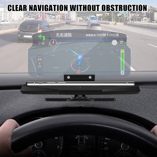 2-in-1 Universal Car HUD Head-Up Display Car Speed Projector Phone Navigation Image Reflector with Wireless Charging Function