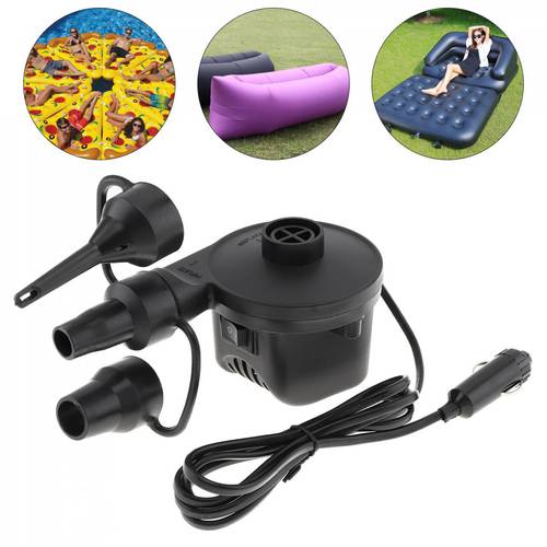 DC 12V Black Portable Mini Replaceable Car Emergency Air Pump Electrical Suction Inflatable Pump with 3 Nozzles