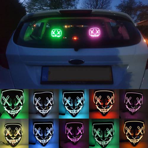 1pcs LED Neon Auto Decorative Light Mask Party Masks Purge Election Funny Halloween Horror Cosplay Glow In Dark Masque