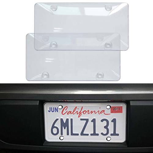 2pcs Car White Transparent Durable Frame Cover Shield Tag Protector Convex Clear License Plate Truck RV Car Exterior Accessories