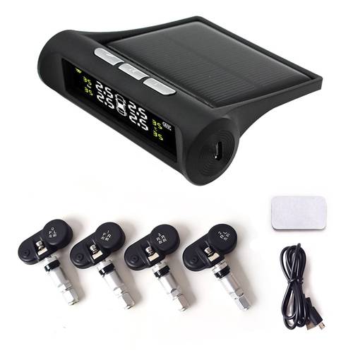TPMS Solar Power Car Tire Pressure Alarm Monitor System Digital LCD Real-time Display Auto Security Alarm Systems Tyre Pressure