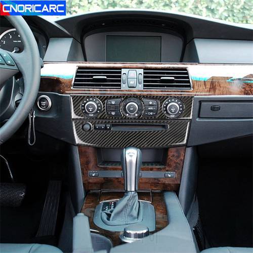 Car Console Air Conditioner CD Panel Decorative Frame Cover Carbon Fiber Sticker Trim For BMW 5 Series E60 Interior Accessories