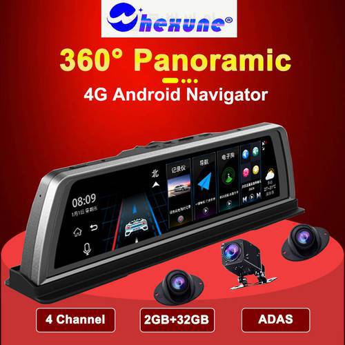 360 °4G Car Dashboard 4 Channel 10 Inch Android 5.1 Auto DVR ADAS Video Recorder WIFI Dash Cam GPS Navigator Camera 1080P Mirror