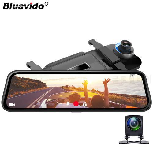 Bluavido Dual 1080P Car Mirror DVR Camera With Radar Parktronic System 10 inch Auto Video Recorder Loop Recording Night Vision
